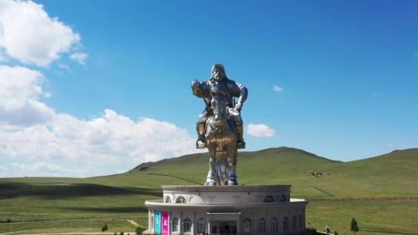 Genghis Khan Statue Horse Steel Steep Mongolia Ulaan Bator — 图库视频影像