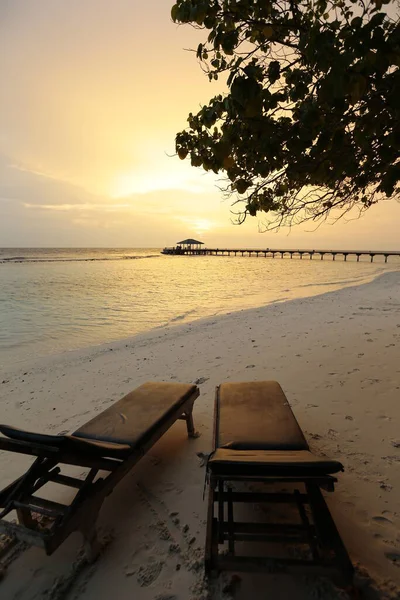 Západ Slunce Ostrově Maledivy Royal Island — Stock fotografie