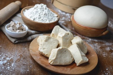 Pieces of biga, acid ferment dough made with fresh yeast