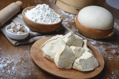 Pieces of biga, acid ferment dough made with fresh yeast