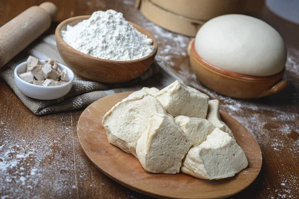 Pieces of biga, acid ferment dough made with fresh yeast