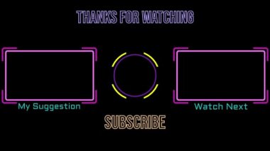 Canlandırılmış Neon Ucu Ekran Şablonu Tasarımı. İçeriğin Sonundaki Video Kanalları için Uygundur