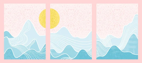 Soyut dağ resimleri seti. Soyut sanat geçmişi. Premium Vektörleri