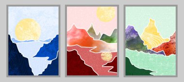 Soyut dağ resimleri seti. Soyut sanat geçmişi. Premium Vektörleri