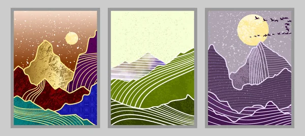 Set Abstract Mountain Painting Abstract Art Background Premium Vectors — Stock Vector
