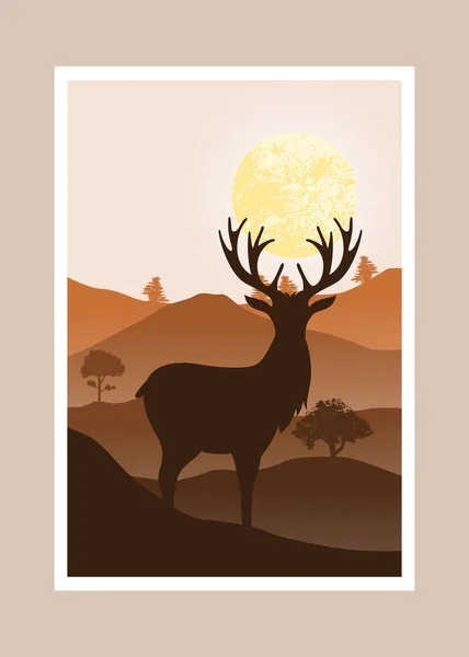 鹿と山の絵 抽象的な背景 — ストックベクタ
