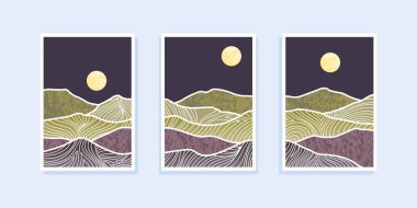 Soyut dağ resimleri seti. Soyut sanat geçmişi. Vektör İllüstrasyonu.