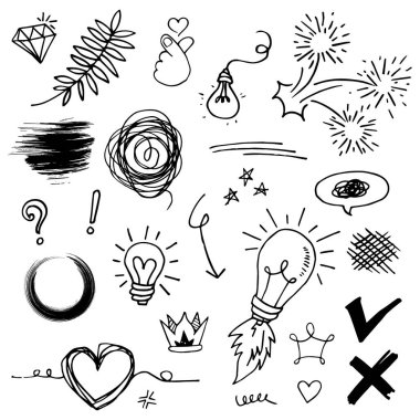 Konsept tasarım için Doodle element vektör kümesi.