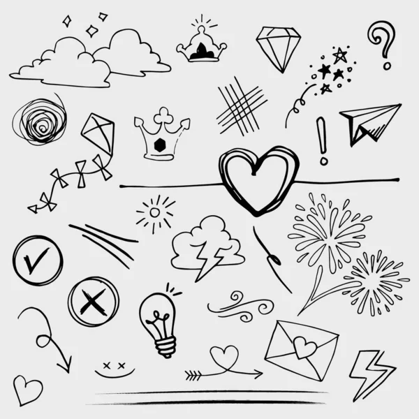 Konsept tasarım için Doodle element vektör kümesi.