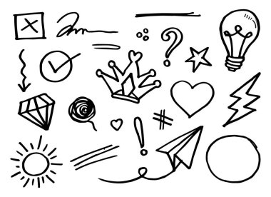 Konsept tasarım için Doodle element vektör kümesi.