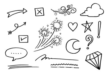 Konsept tasarım için Doodle element vektör kümesi.