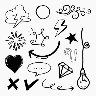 Konsept tasarım için Doodle element vektör kümesi.