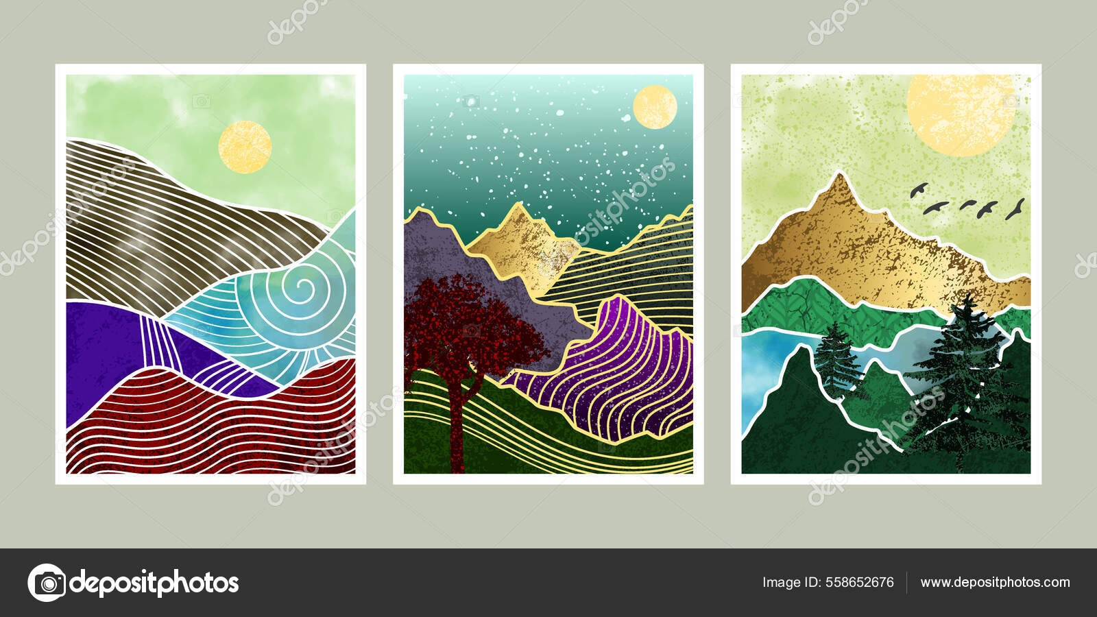 Conjunto Pintura Abstracta Montaña Fondo Arte Abstracto Ilustración Vectorial  Vector de stock #558652676 de ©asyamdesign, image size:1600x900