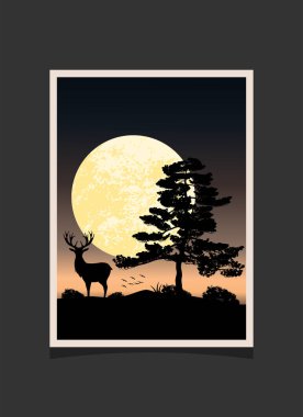 Geyik ve dağ resimleri, soyut arka plan, manzara.