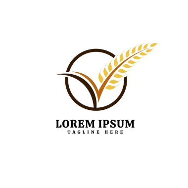 Yaprak logolu v harfi, doğal organik tahıl ürünleri sembolü, doğal organik buğday tanecikleriyle işaretlenmiş.