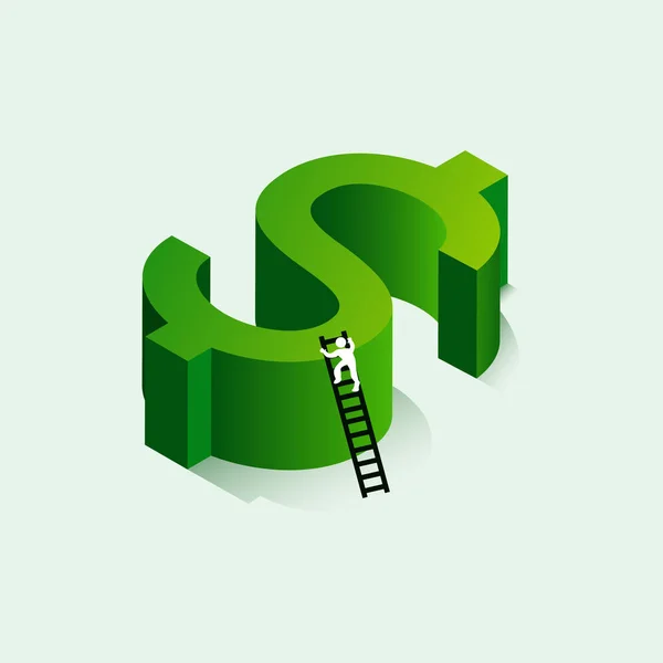 Finansal vektör konsepti. Paranın sembolü, motivasyon, kariyer başarısı. Merdivenleri tırmanan insanların resmi.