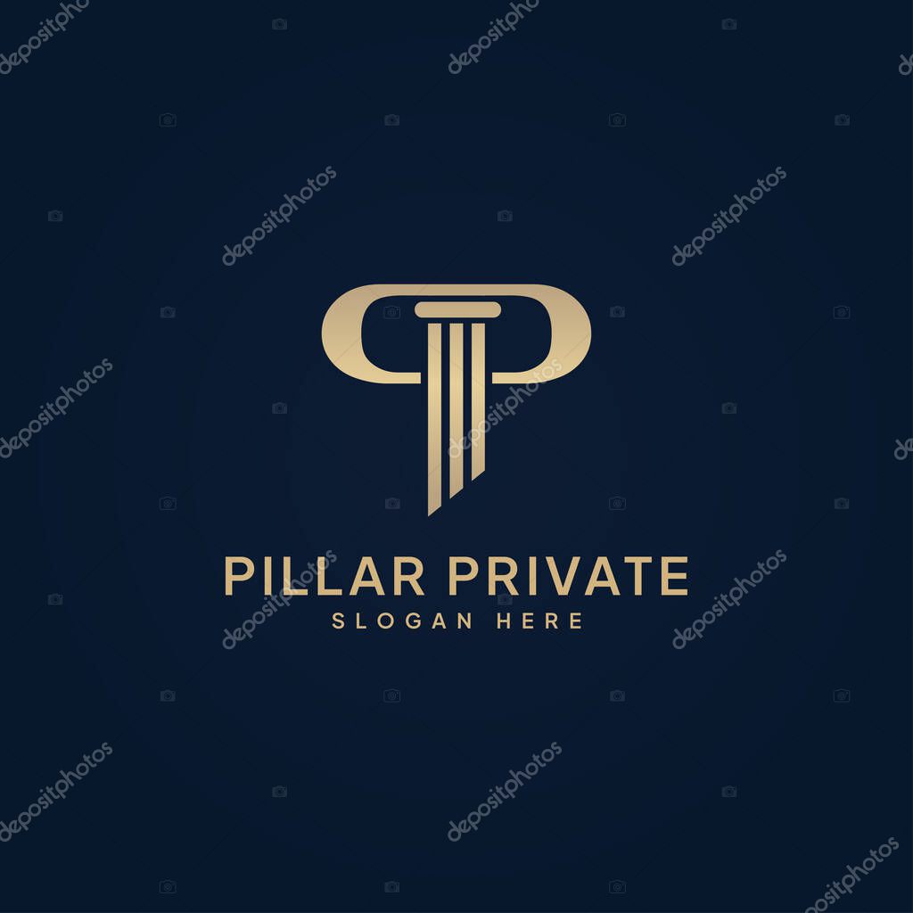 Simple luxury Pillar line vector design for lawyer or museum logo with initials PP. Universal creative premium symbol.