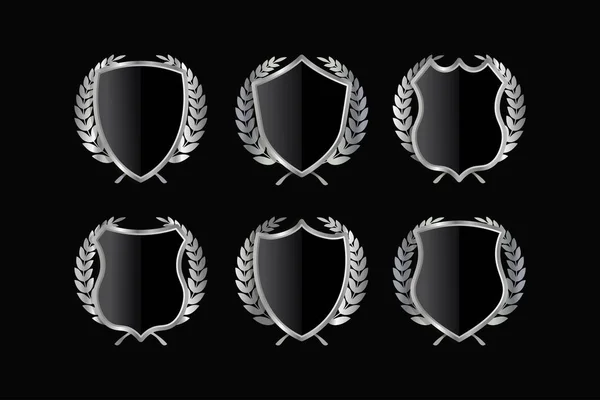 Silver Shield Vector Icons Set Stříbrné Brné Štíty — Stockový vektor