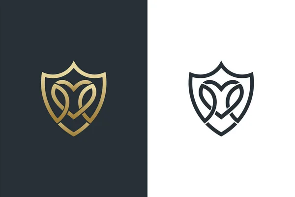 Luxus Love Shield Logo Mit Gold Line Art — Stockvektor