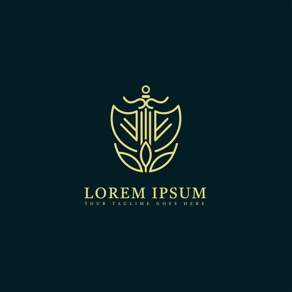Luxury Sword Shield Line Art Logo Vector