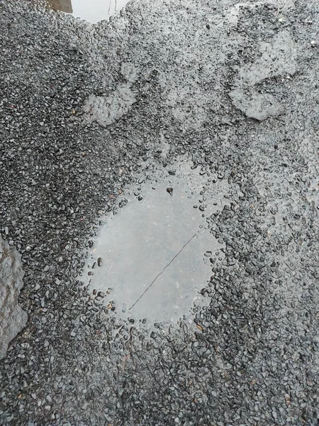 Potholed Asphalt Road Damaged Roads Rain Overgrown Wild Plants — Stock Photo, Image