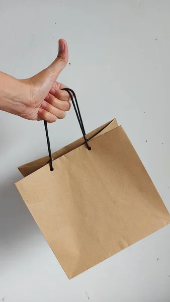 Paper Shopping Bag Isolated Background White Reuse Reduce Recycle Green — Stock Photo, Image