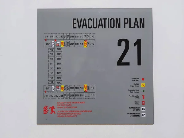 Bogor Indonésia Março 2022 Assine Com Palavra Plano Evacuação Parede — Fotografia de Stock