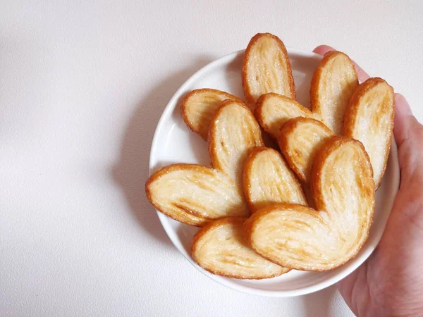 Biscoitos Torta Originais Biscoitos Palmier Biscoitos Franceses Feitos Massa Folhada — Fotografia de Stock