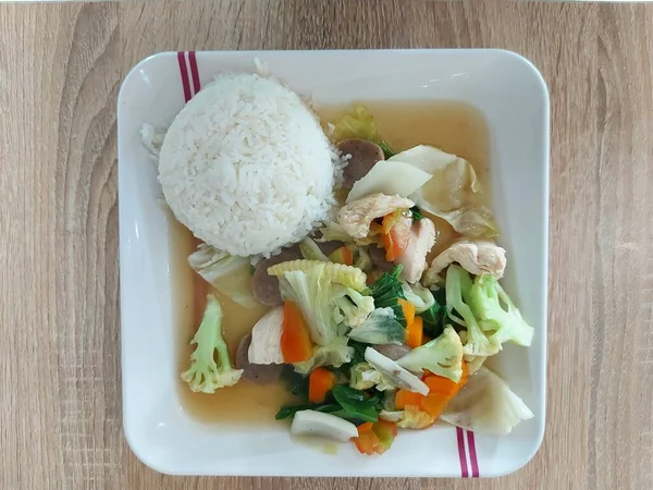 Nasi Capcay Het Chinees Eten Bevat Groenten Wortelen Bloemkool Jonge — Stockfoto