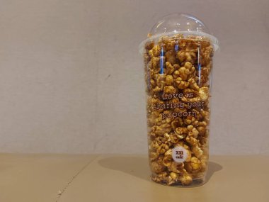 Bekasi, indonesia-april 24 2022: Caramel popcorn in mica plastic packaging