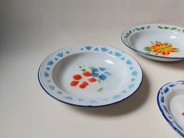 Group Enamel Plates Various Sizes — Stok fotoğraf