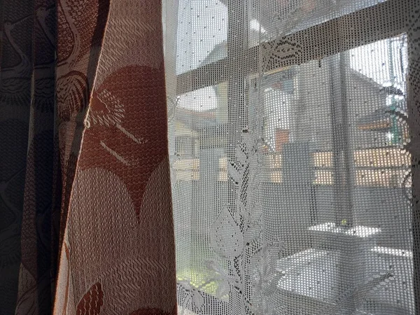 Old Indonesian Style Curtains Equipped Lace Curtains — стокове фото