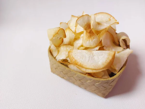 Keripik Singkong Goreng Oder Fried Maniok Chips Ist Ein Traditioneller — Stockfoto