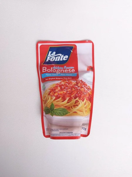 Bogor Indonesien Juni 2022 Kyckling Smak Bolognese Pastasås Plastförpackningar Fonte — Stockfoto