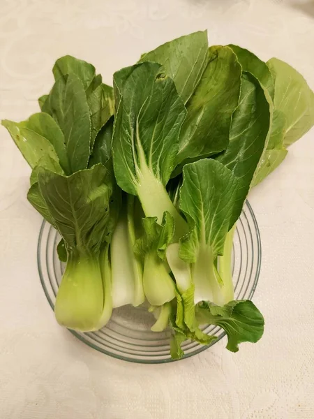 Eine Schüssel Mit Frischem Grünen Gemüse Von Bok Choy Pak — Stockfoto