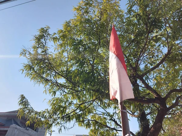 Indonesia Red White Flag Mounted Pole — Stock Photo, Image