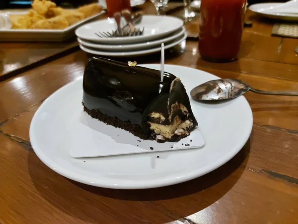 Bandung Indonesia July 2022 Chocolate Cake Served White Plate — Stockfoto