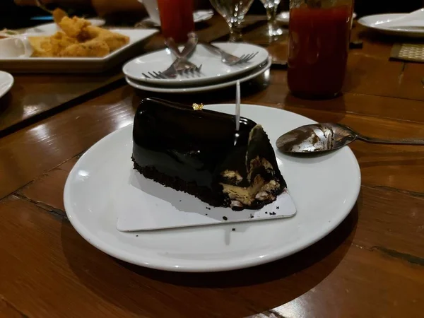 Bandung Indonesia July 2022 Chocolate Cake Served White Plate — Stockfoto