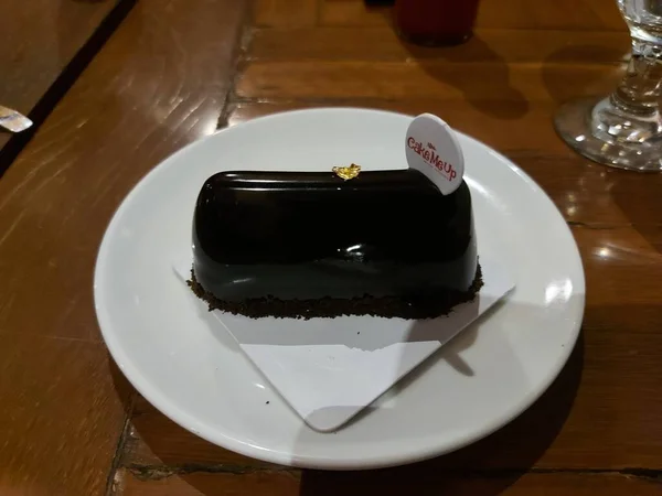 Bandung Indonesia July 2022 Chocolate Cake Served White Plate — Fotografia de Stock