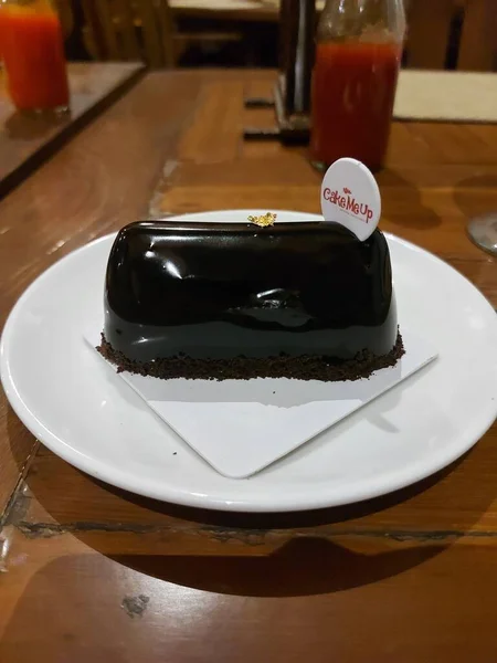 Bandung Indonesia July 2022 Chocolate Cake Served White Plate —  Fotos de Stock
