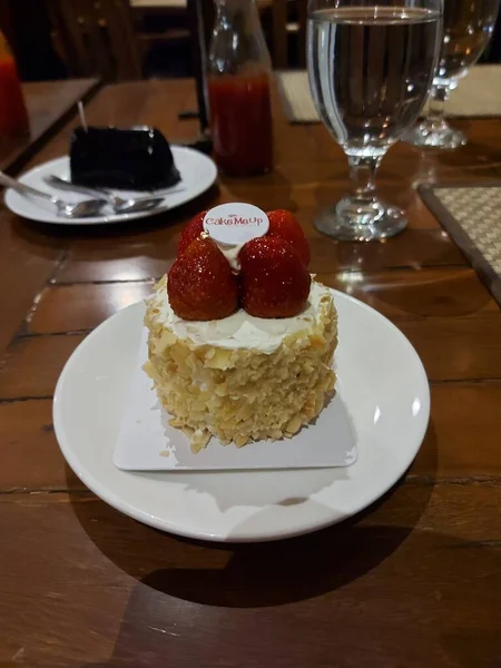 Bandung Indonesia July 2022 Strawberry Cheese Cake White Plate —  Fotos de Stock