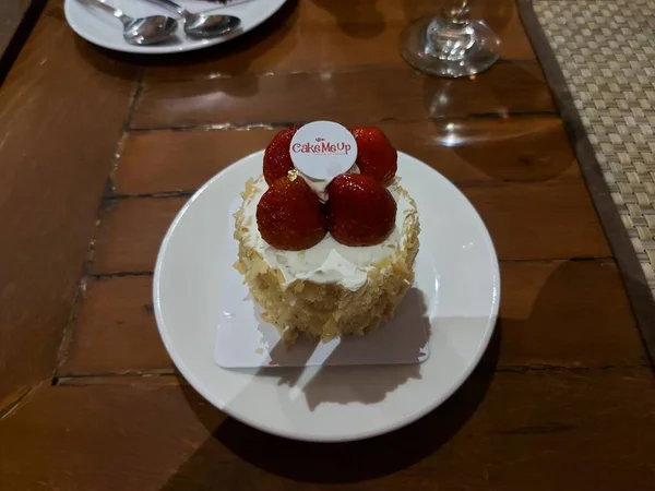 Bandung Indonesia July 2022 Strawberry Cheese Cake White Plate —  Fotos de Stock