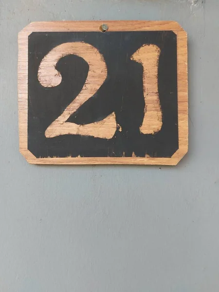 Twenty One Number Written Wooden Isolated Background Grey Copyspace — Photo