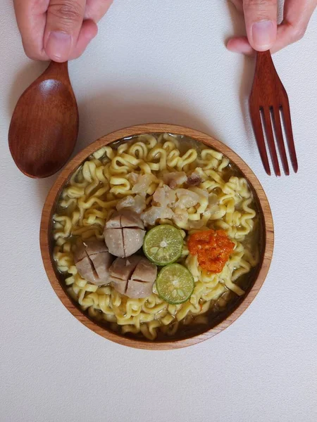 Mie Kocok Traditional Food Bandung Indonesia Savory Taste Consist Noodle — Photo