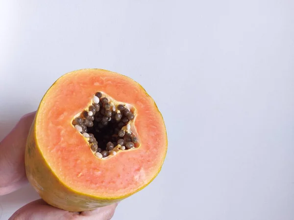 Fresh Papaya Has Been Split Seen Ripe Orange Fruit Many — Stock Photo, Image