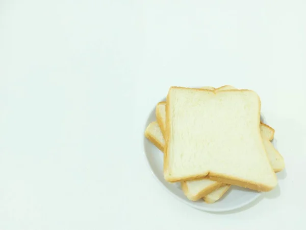 Sliced Bread White Plate Isolated Background White Minimalist Photography — Stock Photo, Image