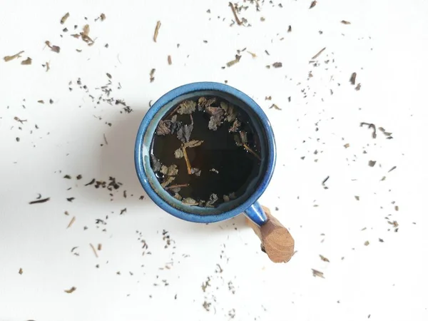 Cup Tea Compeleted Dried Leaf Tea Healthy Drink Aesthetic Minimalist — Stock fotografie