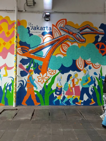 Jakarta Indonesia July 2022 Mural Wall Tunnel Scbd Area Place — Stock fotografie