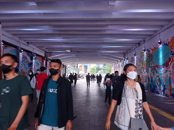 jakarta,indonesia-july 17 2022:atmosphere of the tunnel in the SCBD area.  a place that is viral and famous becomes a place for fashion week