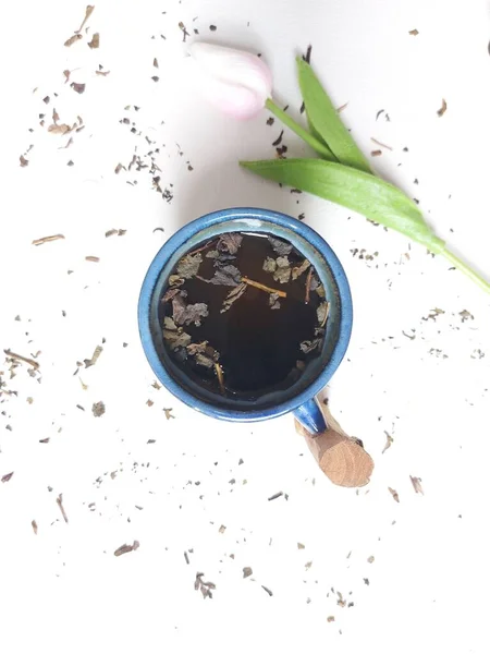 Cup Tea Compeleted Dried Leaf Tea Healthy Drink Aesthetic Minimalist — Stock fotografie